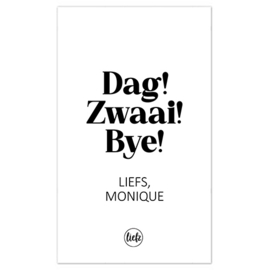 Fles etiket op maat | Dag! Zwaai! Bye! + naam