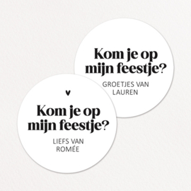 Stickers op maat | Kom je op mijn feestje + naam |  10 stuks