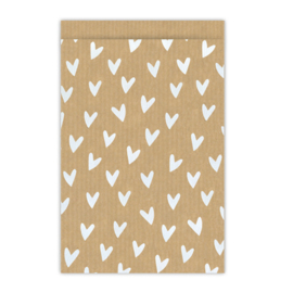 Cadeauzakjes | Kraft met witte hartjes | 17 x 25 cm | 5 stuks