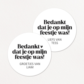Stickers op maat | Bedankt dat je op mijn feestje was + naam |  10 stuks