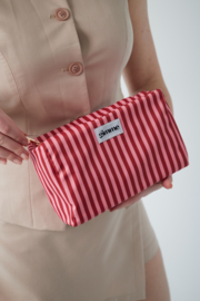 Make up tas roze/rood gestreept groot