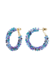 Oorbellen glaskralen blauw/paars klein