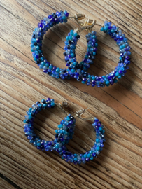 Oorbellen glaskralen blauw/paars klein