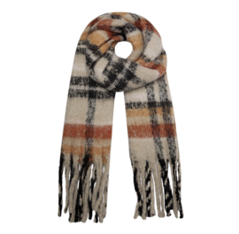 Sjaal franjes geblokt Beige/Zwart