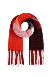Sjaal franjes rood, wit, bruin
