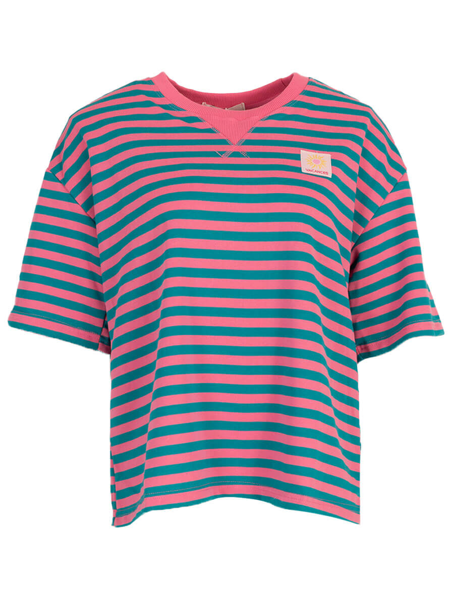 T-shirt gestreept  groen/roze