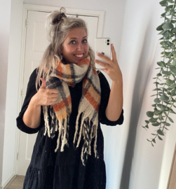 Sjaal franjes geblokt Beige/Zwart