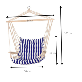 Blauw / Wit gestreepte hangstoel met armleuningen ❣
