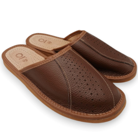 Bruin leren herenpantoffel | Nowo