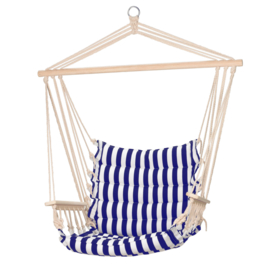 Blauw / Wit gestreepte hangstoel met armleuningen ❣