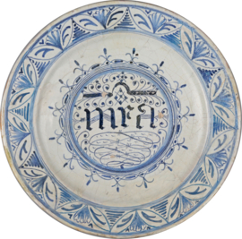 A religious Dutch Majolica with the initials for Mary