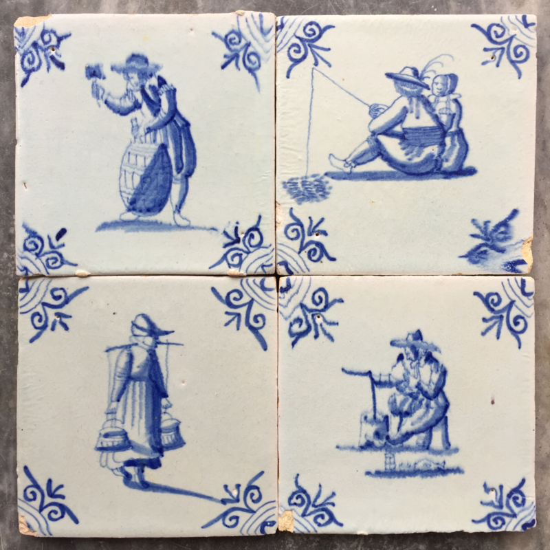 Four tiles with professions