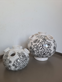 Set tulpen vaas doodles zwart /wit