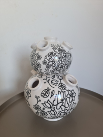 Set tulpen vaas doodles zwart /wit