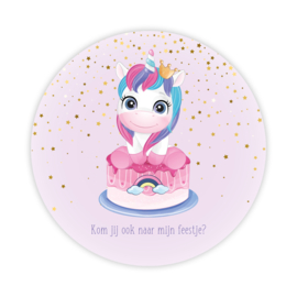 Ronde kaart uitnodiging verjaardag feestje unicorn