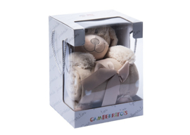 Knuffel hondje beige met heerlijk zacht dekentje in cadeaudoos