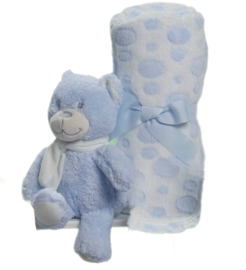 Knuffelbeertje blauw met heerlijk zacht dekentje in cadeaudoos