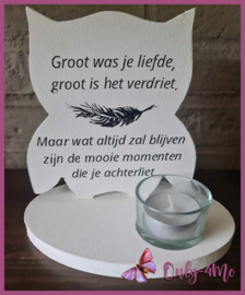 Theelichthouder Uil wit "Groot was je liefde"€ 16,99