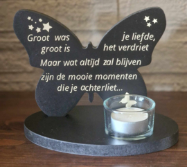 Theelichthouder Vlinder zwart "Groot was je liefde" € 16,99