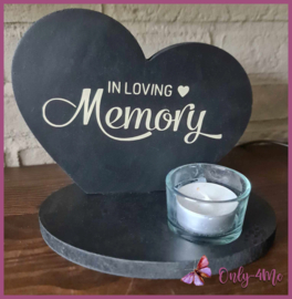 Theelichthouder Hart zwart "In loving Memory" € 16,99