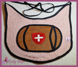 Slabber met tonnetje roze met zwarte biasband € 19,95