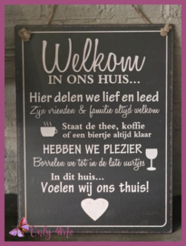 Metalen bord "Welkom in ons huis" € 14,99