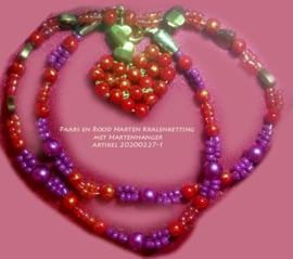 Paars en rood kralenketting met Hartenhanger