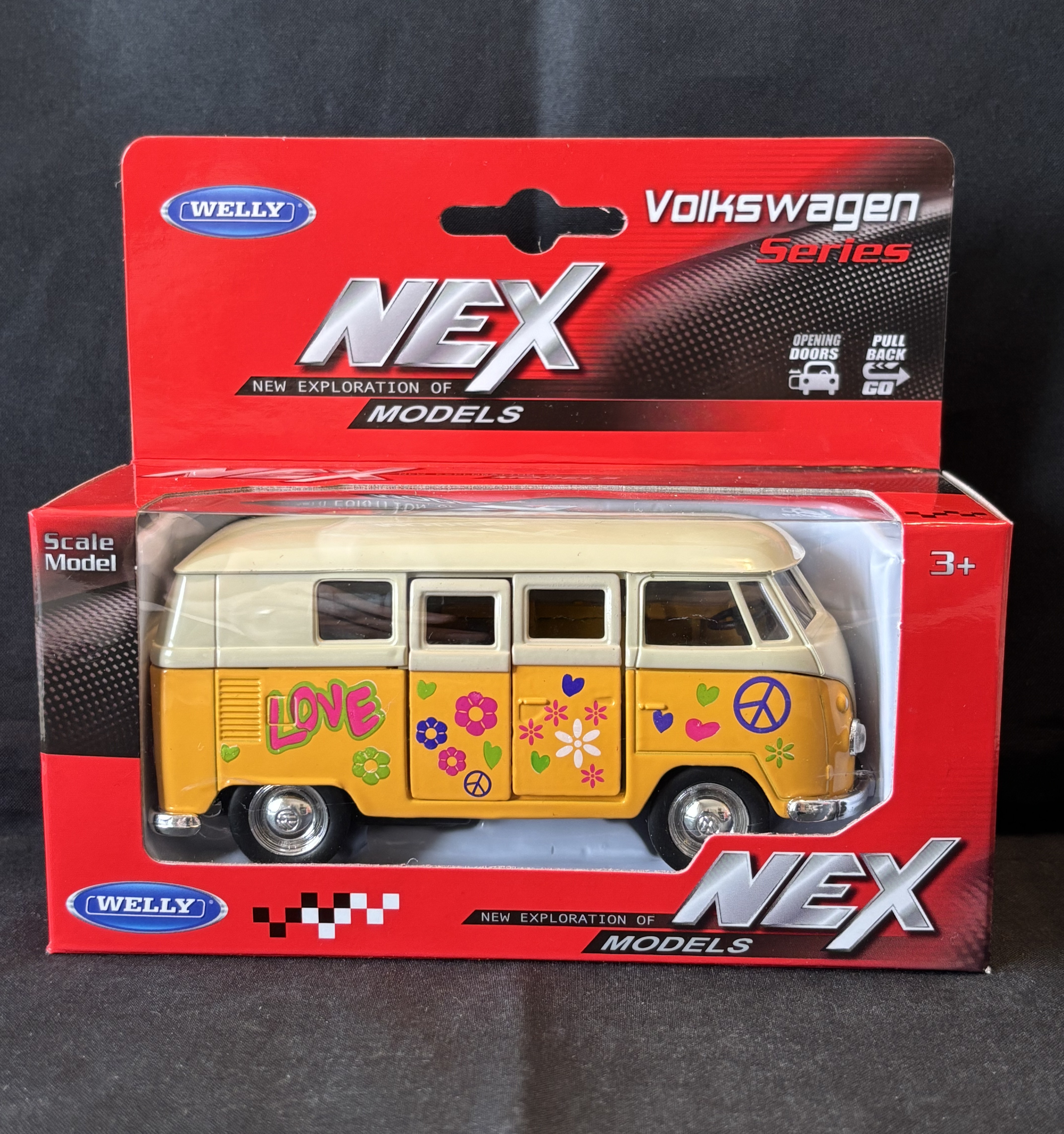 Volkswagenbus met print, 1963, oranje, Welly