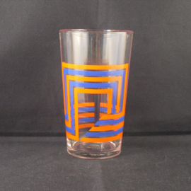 Drinkglas met abstracte lijnen, oranje-blauw