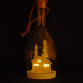 Decoratiefles kersthuisje, met led, Peha