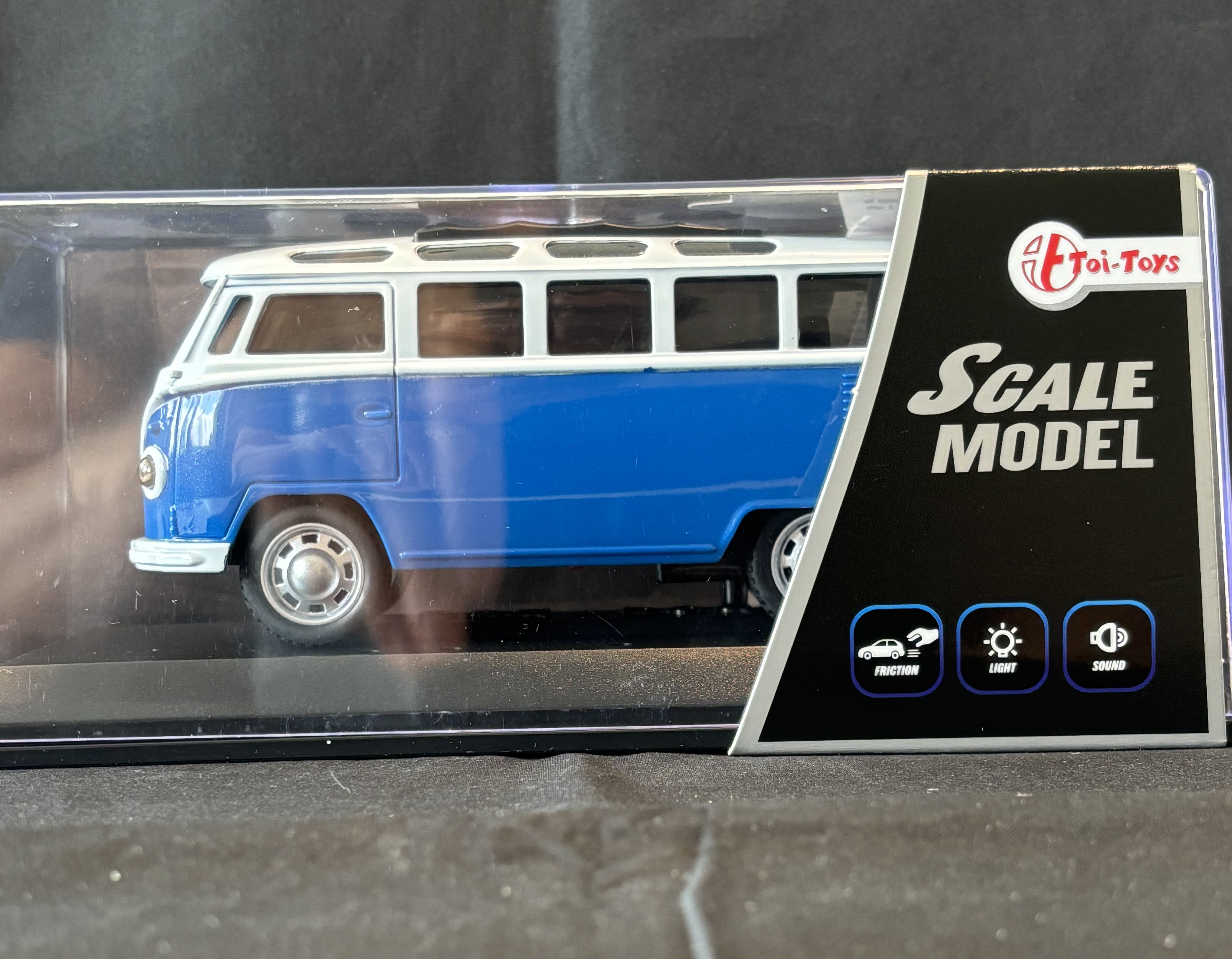 Retro bus, blauw, met licht en geluid, Toi Toys