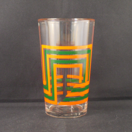 Drinkglas met abstracte lijnen, oranje-groen