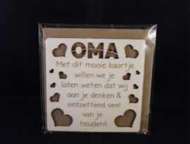 Wenskaart, oma, van hout