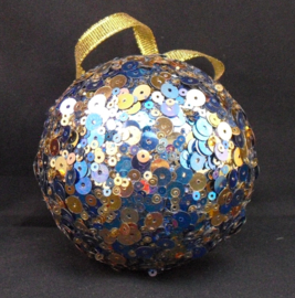 Kerstbal met pailletten, blauw, Decoris