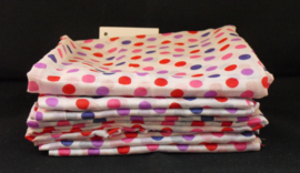 Katoenen sjaaltje, wit met roze-blauwe-rode en paarse stippen