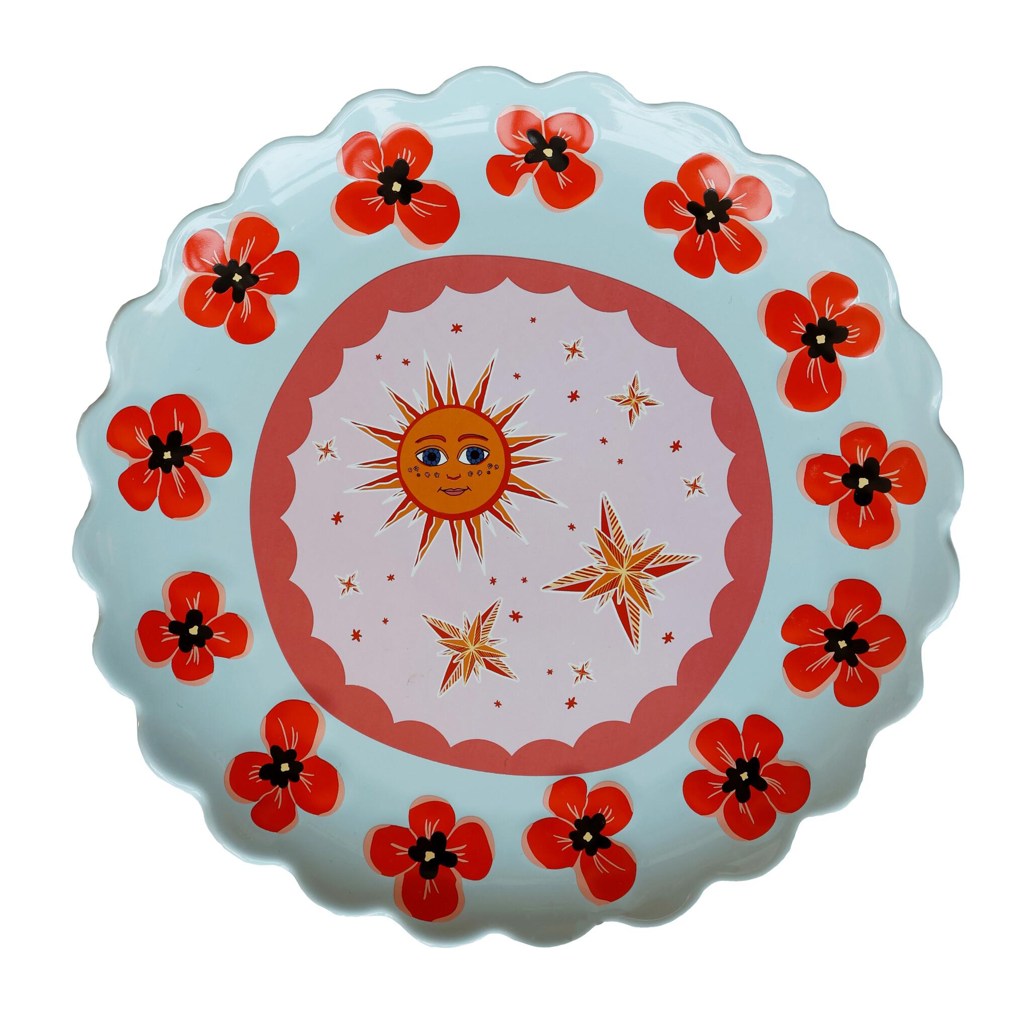 Schaal blauw met klaprozen