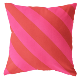 buitenkussen gestreept rood roze
