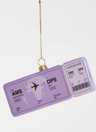 Kerstbal - Boardingpass Amsterdam-Bali