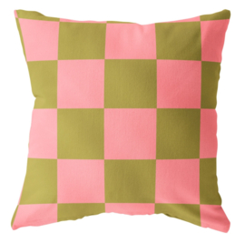 buitenkussen geblokt lime roze