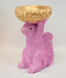 DK Design - glitter eekhoorn met schaaltje - roze - goud