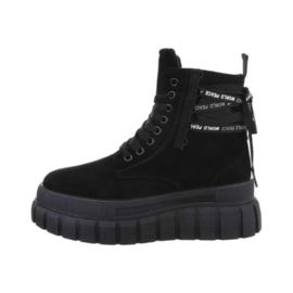 Booties - zwart - enkellaarzen - veterlaarzen - suedine