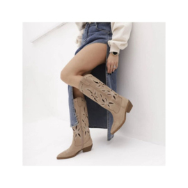 ZoeZo Design - laarzen - cowboylaarzen - beige - hakhoogte 5 cm - suedine