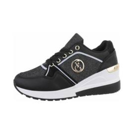 Damessneakers - glittersneakers - zwart - goud - lage sneakers