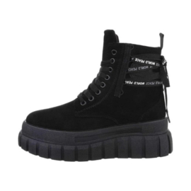 Booties - zwart - enkellaarzen - veterlaarzen - suedine