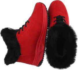 Hoge sneaker - bonte gevoerde sneaker - rood suedine - damessneaker