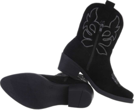 Cowboylaarzen - korte laarzen - zwart - wit - suedine