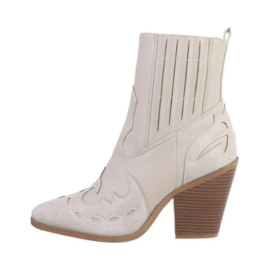 Cowboylaarzen - enkellaarzen - laarzen met hak - Pu - ecru - beige