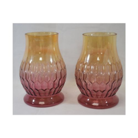 ZoeZo Design - 2 stuks - windlicht - kaarshouder - geel - pink - H20 x Ø 13 cm