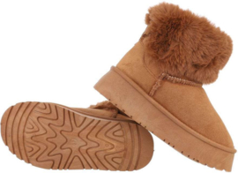 Korte laarzen - bontlaarzen - camel - bruin - gevoerd