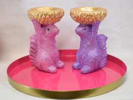DK Design - glitter eekhoorn met schaaltje - paars - goud